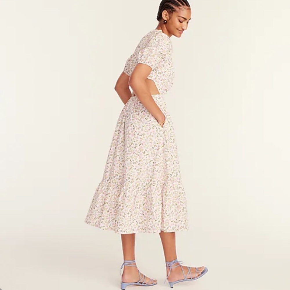 NWT J.Crew Women's Side-Cutout Cotton Poplin Dress in Meadow Floral
